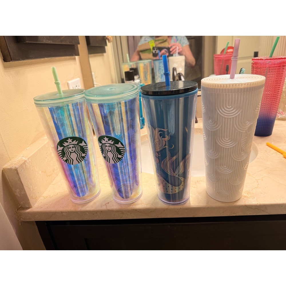 Starbucks Mermaid Color Tumbler Lot 4 Ocean Siren Pearl‎ Shell Iridescent 24 oz
